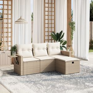 vidaXL 4-delige Loungeset met kussens poly rattan beige