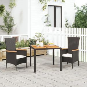 vidaXL 3-delige Tuinset met kussens poly rattan zwart