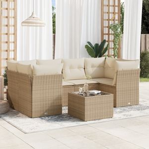 vidaXL 7-delige Loungeset met kussens poly rattan beige