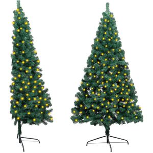 vidaXL Kunstkerstboom met verlichting half standaard 210 cm PVC groen