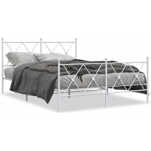 vidaXL Bedframe met hoofd- en voeteneinde metaal wit 140x190 cm