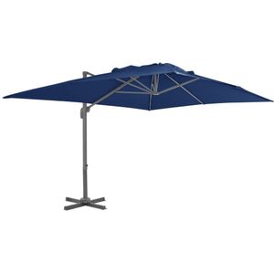 <p>Deze elegante hangende parasol is de perfecte keuze om wat schaduw te creëren en jezelf te beschermen tegen de schadelijke uv-straling van de zon.</p>
<p>Het parasoldoek is gemaakt van uv-beschermend en anti-vervagend polyester waardoor het optimale bescherming tegen de zon biedt en gemakkelijk schoon te maken is.</p>
<p>De parasol heeft een stevige kruisvoet voor extra stabiliteit.</p>
<p>Onze tuinparasol kan eenvoudig geopend en gesloten worden door aan de slinger op de paal te draaien.</p>
<p>De hoek van het doek kan worden aangepast door de slinger op en neer te duwen en te trekken.</p>
<p>De middenpaal kan ook in 360 graden worden gedraaid door middel van het pedaal.</p>
<p>De sterke gepoedercoat aluminium paal, samen met de 8 duurzame baleinen, maken deze parasol zeer stabiel en duurzaam.</p>
<p>Het product is eenvoudig te monteren.</p>
<p>Let op, wij adviseren om het doek te behandelen met een waterdichtmakende spray als hij wordt blootgesteld aan zware regenval.</p>
<ul>
<li>Kleur doek: azuurblauw</li>
<li>Materiaal: stof met PA-coating en gepoedercoat aluminium</li>
<li>Totale afmetingen: 400 x 300 x 268 cm (L x B x H)</li>
<li>Afmetingen kruisvoet: 100 x 100 cm (L x B)</li>
<li>Met luchtventilatie en zwengelsysteem</li>
<li>Kantelbaar en 360 graden draaibaar</li>
<li>Montage vereist</li>
</ul>