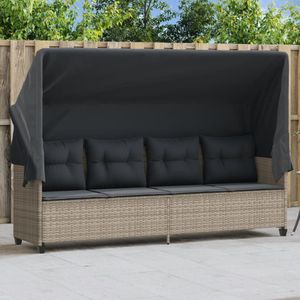 vidaXL Ligbed met luifel en kussens poly rattan lichtgrijs