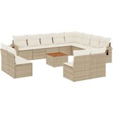 vidaXL 13-delige Loungeset met kussens poly rattan beige