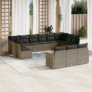 vidaXL 13-delige Loungeset met kussens poly rattan grijs