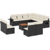 vidaXL 12-delige Loungeset met kussens poly rattan zwart