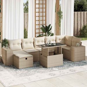 vidaXL 5-delige Loungeset met kussens poly rattan beige