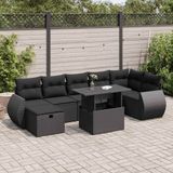 vidaXL 8-delige Loungeset met kussens poly rattan zwart