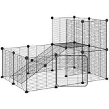 vidaXL Huisdierenkooi met deur 20 panelen 35x35 cm staal zwart