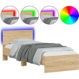 vidaXL Bedframe met hoofdbord en LED sonoma eikenkleurig 90x200 cm