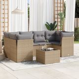 vidaXL 7-delige Loungeset met kussens poly rattan beige