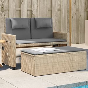 vidaXL Tuinbankje verstelbaar met kussens poly rattan beige