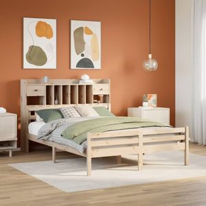 vidaXL Bed met boekenkast zonder matras massief grenenhout 140x200 cm