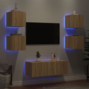 vidaXL 6-delige Tv-wandmeubelset met LED bewerkt hout sonoma eiken