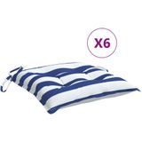 vidaXL Stoelkussens 6 st 50x50x7 cm stof gestreept wit en blauw