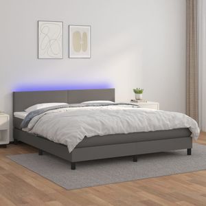 vidaXL Boxspring met matras en LED kunstleer grijs 180x200 cm