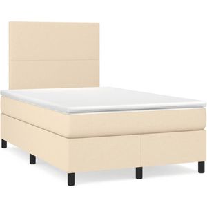 vidaXL Boxspring met matras en LED stof crèmekleurig 120x190 cm