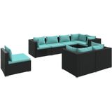 vidaXL 8-delige Loungeset met kussens poly rattan zwart