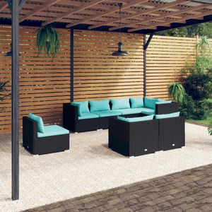 vidaXL 8-delige Loungeset met kussens poly rattan zwart