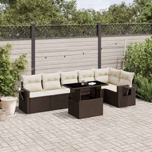 vidaXL 7-delige Loungeset met kussens poly rattan bruin