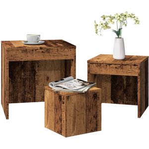 vidaXL 3-delige Tafeltjesset bewerkt hout oud houtkleurig