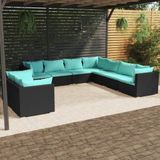 VidaXL 9-delige Loungeset met Kussens - Poly Rattan Zwart