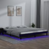 VidaXL Bedframe LED Massief Hout Zwart 120x190 cm - 4FT Small Double