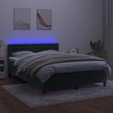 vidaXL Boxspring met matras en LED fluweel donkergroen 140x200 cm