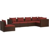 vidaXL 6-delige Loungeset met kussens poly rattan bruin