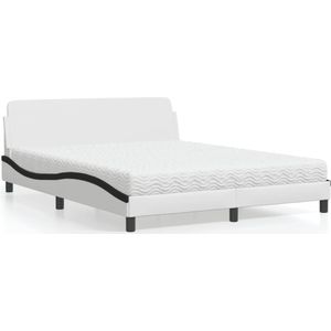 vidaXL Bed met matras kunstleer wit en zwart 160x200 cm