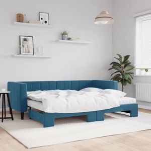 vidaXL Slaapbank onderschuifbed en matrassen 80x200 cm fluweel blauw