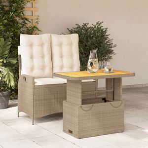 vidaXL 2-delige Tuinset met kussens poly rattan beige