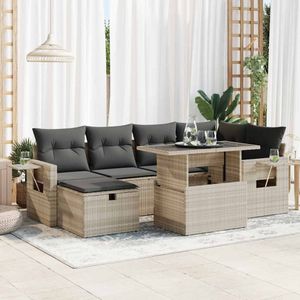 vidaXL 7-delige Loungeset met kussens poly rattan lichtgrijs