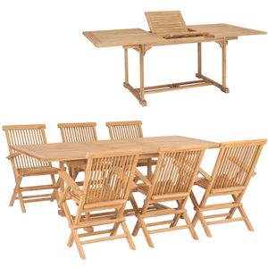 vidaXL 7-delige Tuinset 150-200x100x75 cm massief teakhout