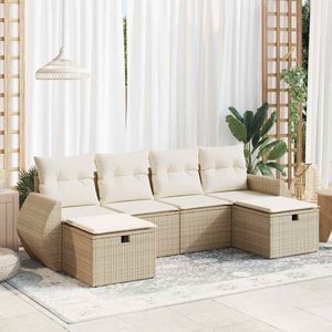 vidaXL 6-delige Loungeset met kussens poly rattan beige