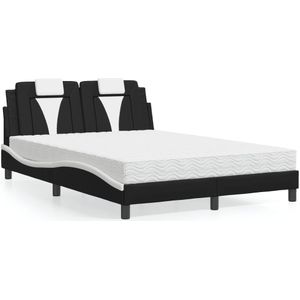 vidaXL Bed met matras kunstleer zwart en wit 140x200 cm