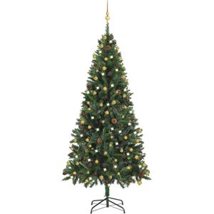 vidaXL Kunstkerstboom met verlichting en kerstballen 210 cm groen