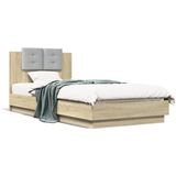 vidaXL Bedframe met hoofdeinde bewerkt hout sonoma eiken 100x200 cm