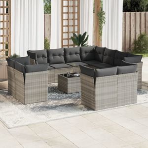vidaXL - 12-delige - Loungeset - met - kussens - poly - rattan - lichtgrijs