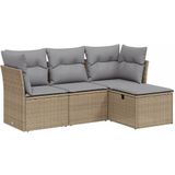 vidaXL 4-delige Loungeset met kussens poly rattan gemengd beige