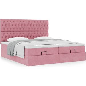 vidaXL Ottoman bed met matrassen 180x200cm fluweel roze