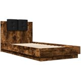 vidaXL Bedframe met hoofdeinde bewerkt hout gerookt eiken 90x190 cm