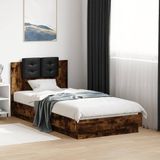 vidaXL Bedframe met hoofdeinde bewerkt hout gerookt eiken 90x190 cm