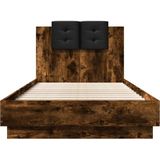 vidaXL Bedframe met hoofdeinde bewerkt hout gerookt eiken 90x190 cm