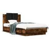 vidaXL Bedframe met hoofdeinde bewerkt hout gerookt eiken 90x190 cm