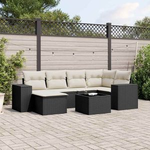 vidaXL 7-delige Loungeset met kussens poly rattan zwart