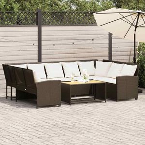 vidaXL Tuinbank met kussens poly rattan bruin