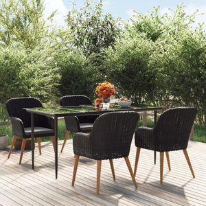 vidaXL 5-delige Tuinset met kussens zwart