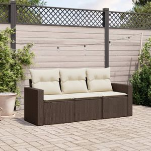 vidaXL 3-delige Loungeset met kussens poly rattan bruin