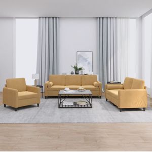 vidaXL 3-delige Loungeset met kussens fluweel bruin